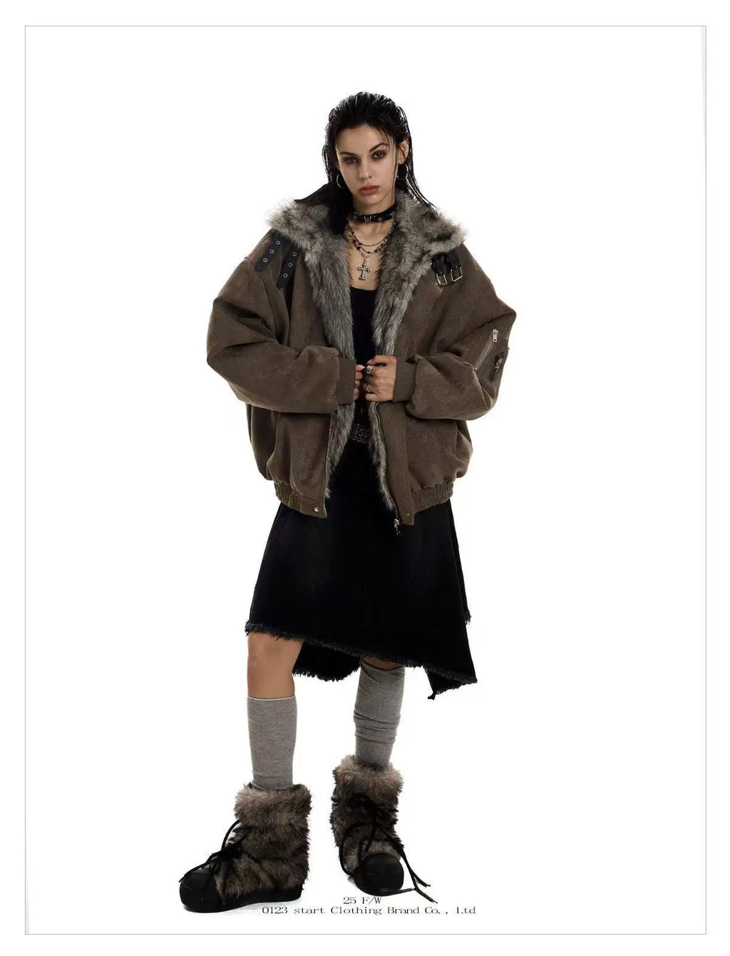 Vintage Cross Eagle Faux Suede Padded Jacket   OL2052