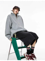 Half-Zip Stand Collar Sweatshirt with Relaxed Fit OL1991
