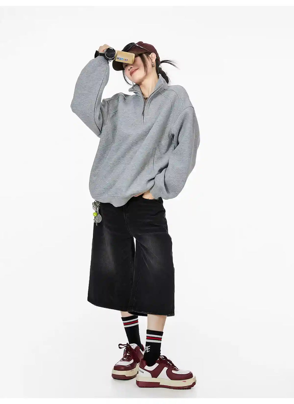 Half-Zip Stand Collar Sweatshirt with Relaxed Fit OL1991