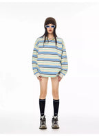 Striped Long Sleeve Polo Top with Contrast Panels   OL1993