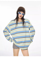 Striped Long Sleeve Polo Top with Contrast Panels   OL1993