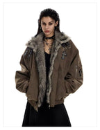 Vintage Cross Eagle Faux Suede Padded Jacket   OL2052