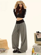 Striped High Waist Drawstring Wide Leg Lounge Pants OL2228