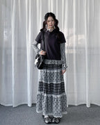 Lace Trim Polka Dot Tiered Midi Skirt OL2439