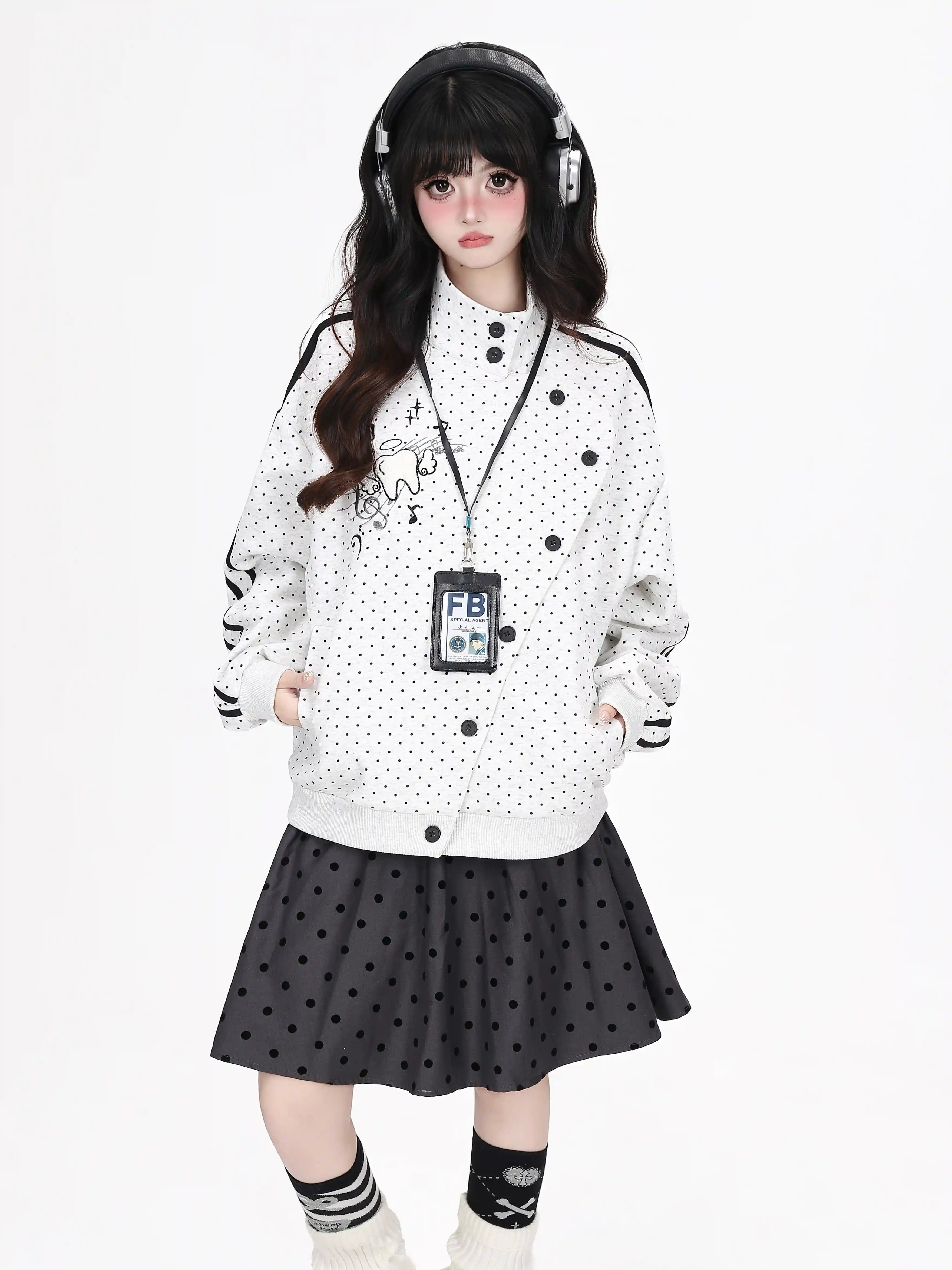 Polka Dot Asymmetric Button Cardigan OL2395