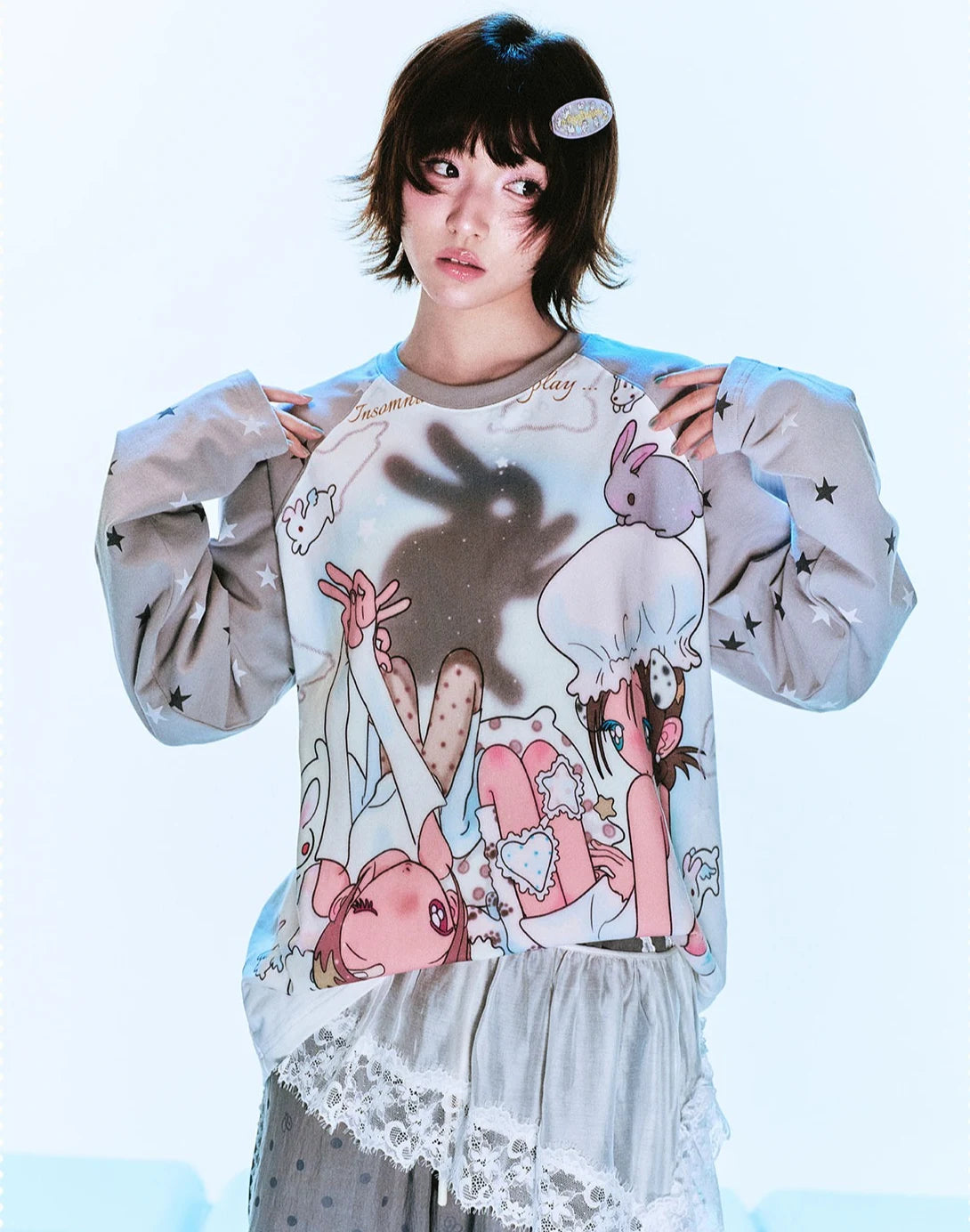 Bunny Shadow Raglan Long Sleeve Tee oliviroa オリヴィオラ