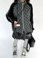 Star Print Stand Collar Double Zip Jacket OL2482