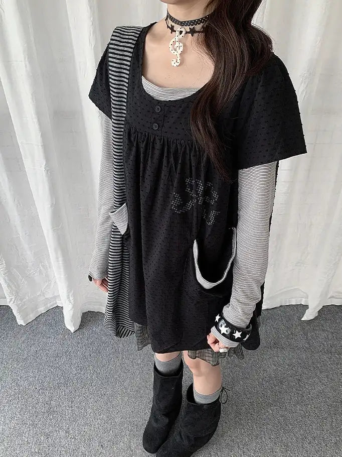 Polka Dot Layered Mesh Hem Dress OL2386