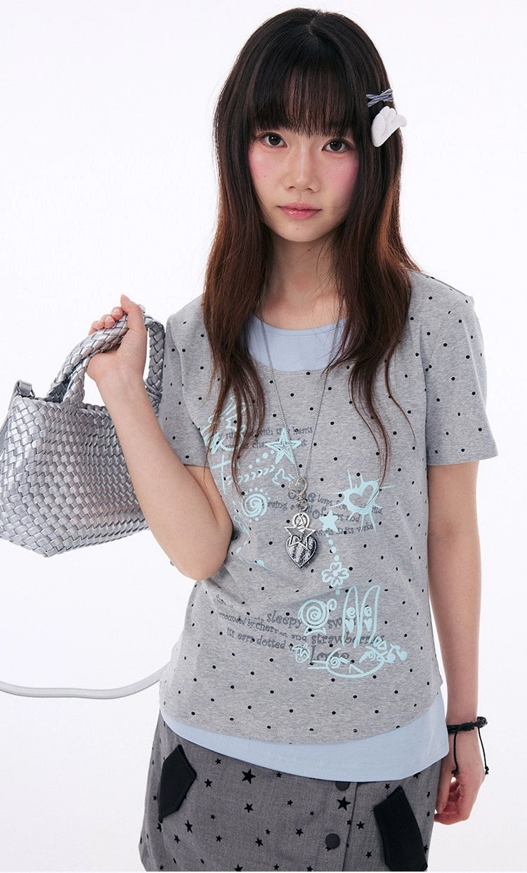 Polka Dot Contrast Layered Tee OL2401