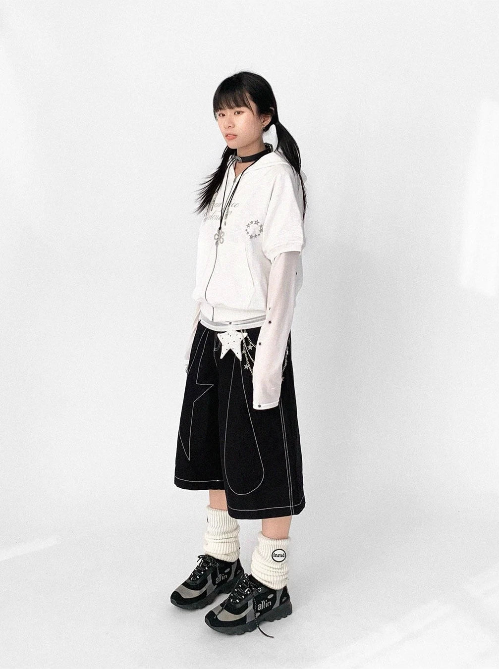 Tears Star Contrast Wide Shorts OL2363