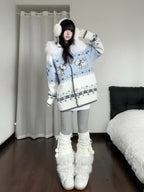 Puppy Fur Trim Hooded Knit Cardigan OL2446
