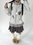 Graphic Plaid Ruffle Jacket OL2383