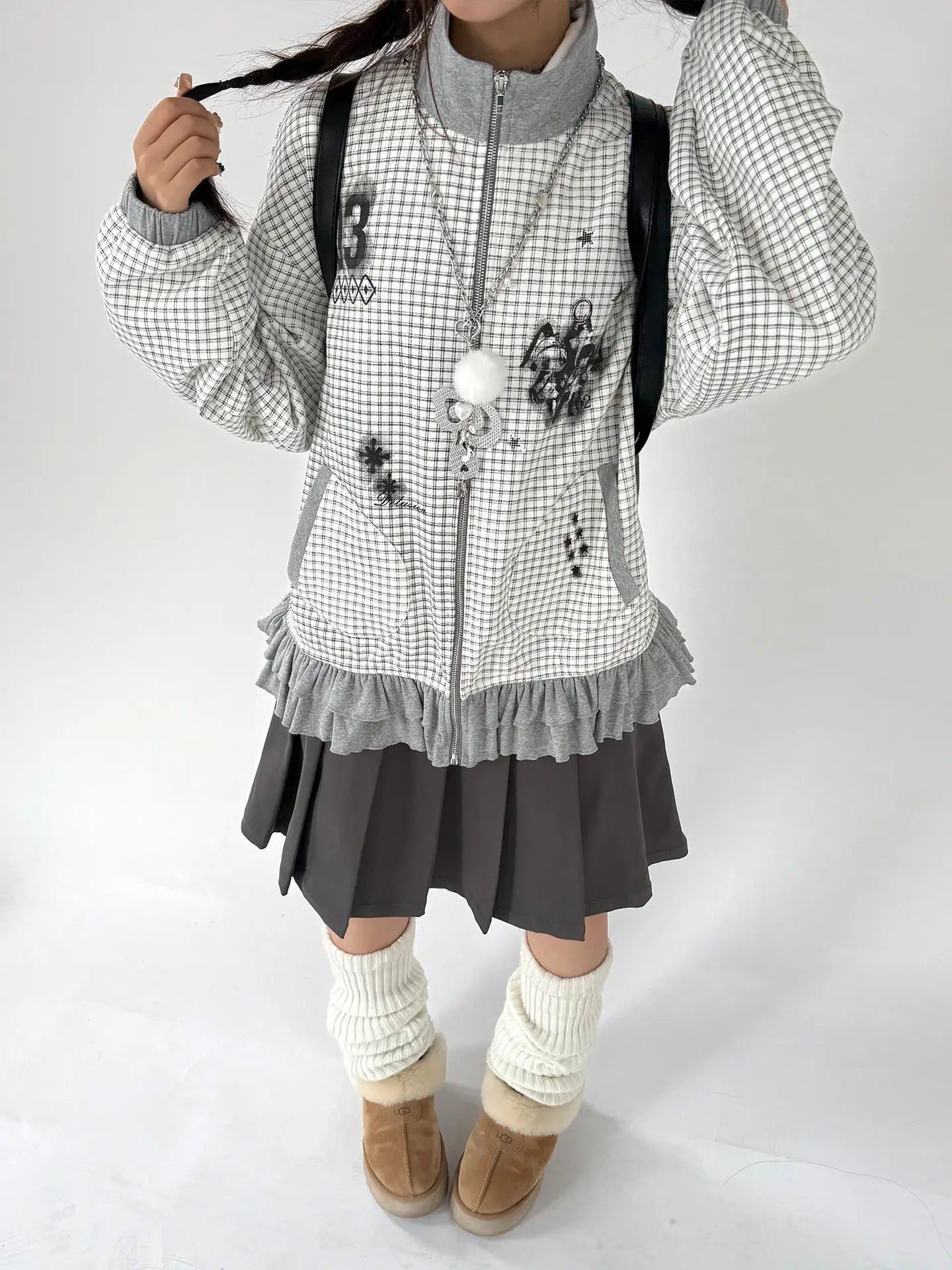 Graphic Plaid Ruffle Jacket OL2383
