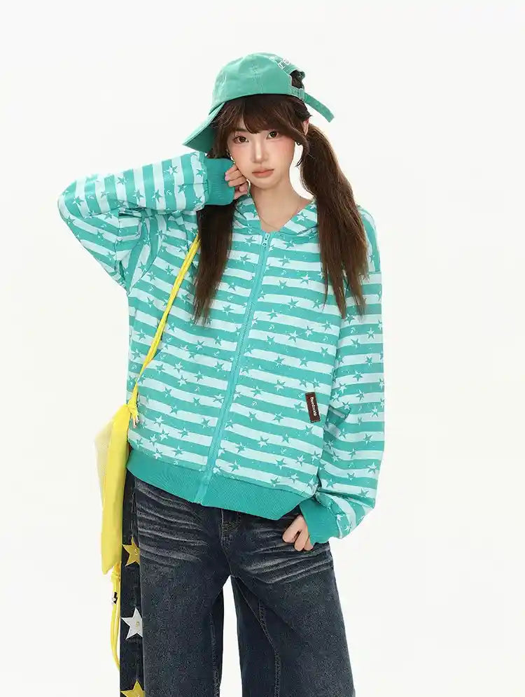 Star Stripe Hooded Zip Cardigan oliviroa オリヴィオラ