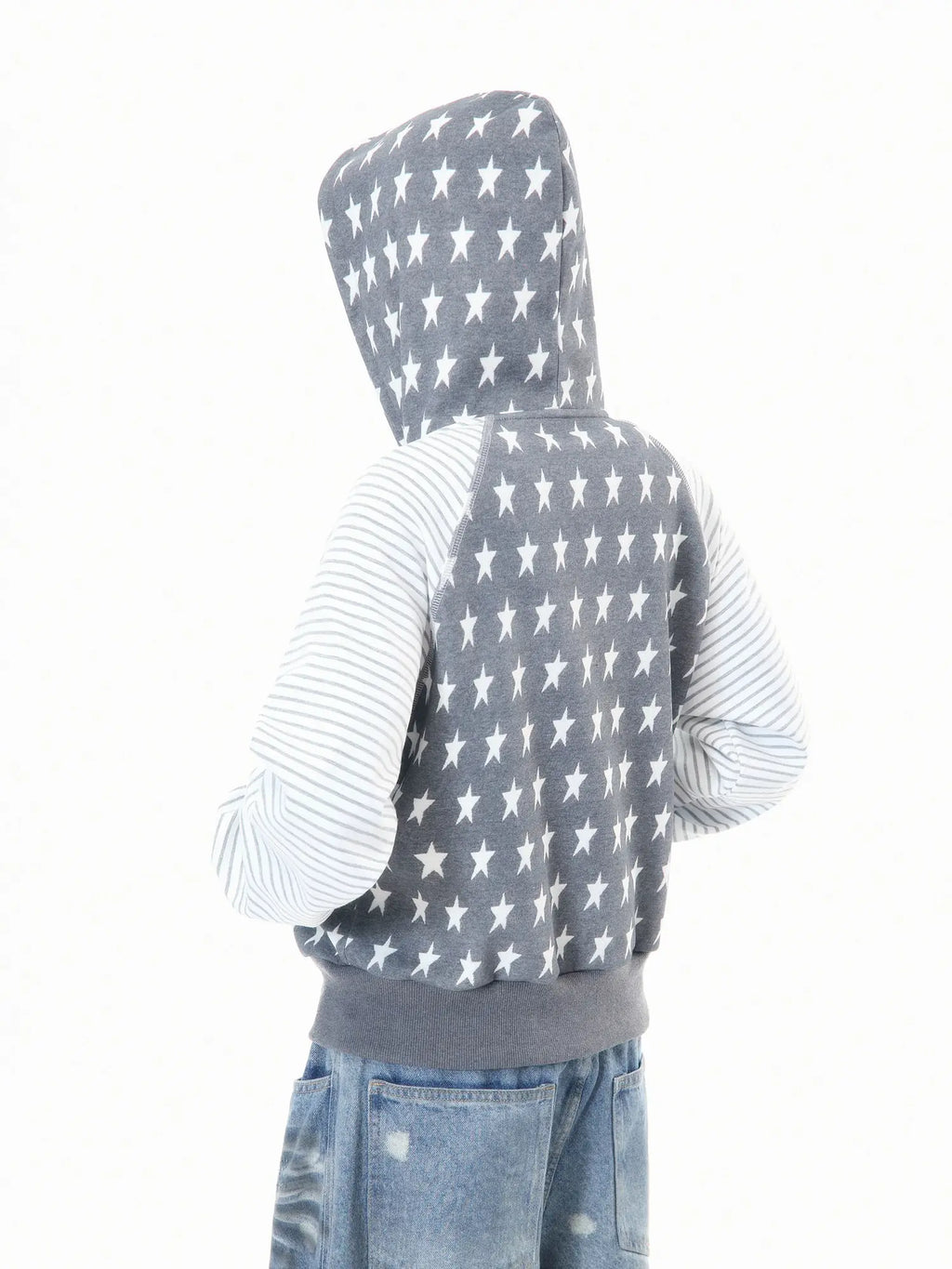Star Embroidered Stripe Cropped Hoodie OL2384
