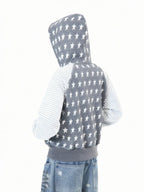 Star Embroidered Stripe Cropped Hoodie OL2384