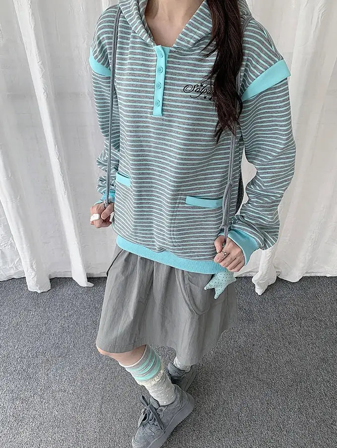 Striped Layered Half Zip Hoodie OL2434