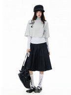 High Neck Cape Layered Long Sleeve Tee OL2416