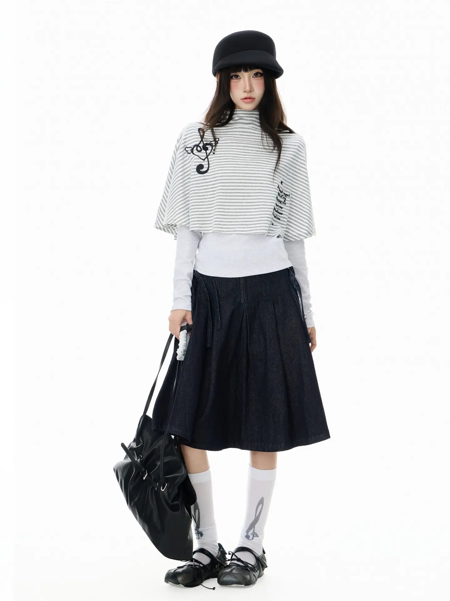 High Neck Cape Layered Long Sleeve Tee OL2416