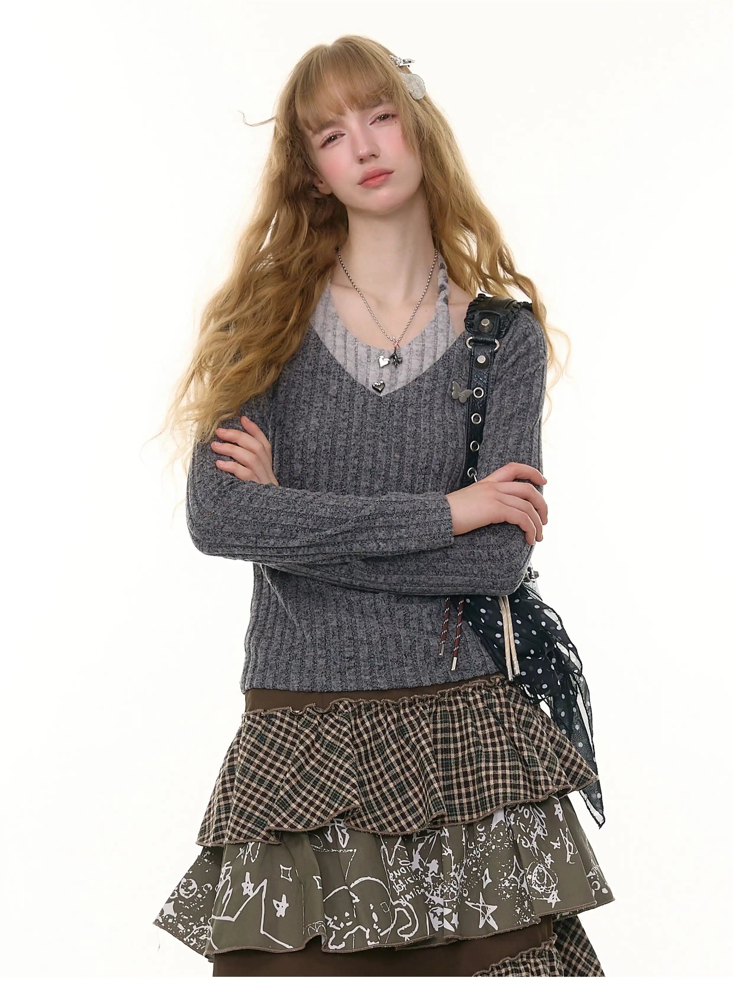 Halter Neck Slim Fit Long Sleeve Top OL2260