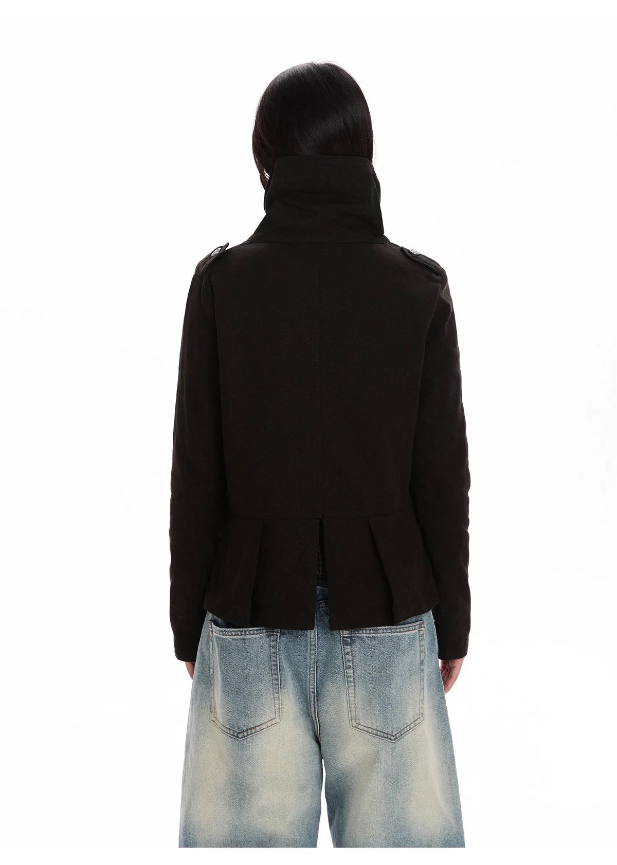 Double Breasted Scarf Collar Cropped Jacket OL2426
