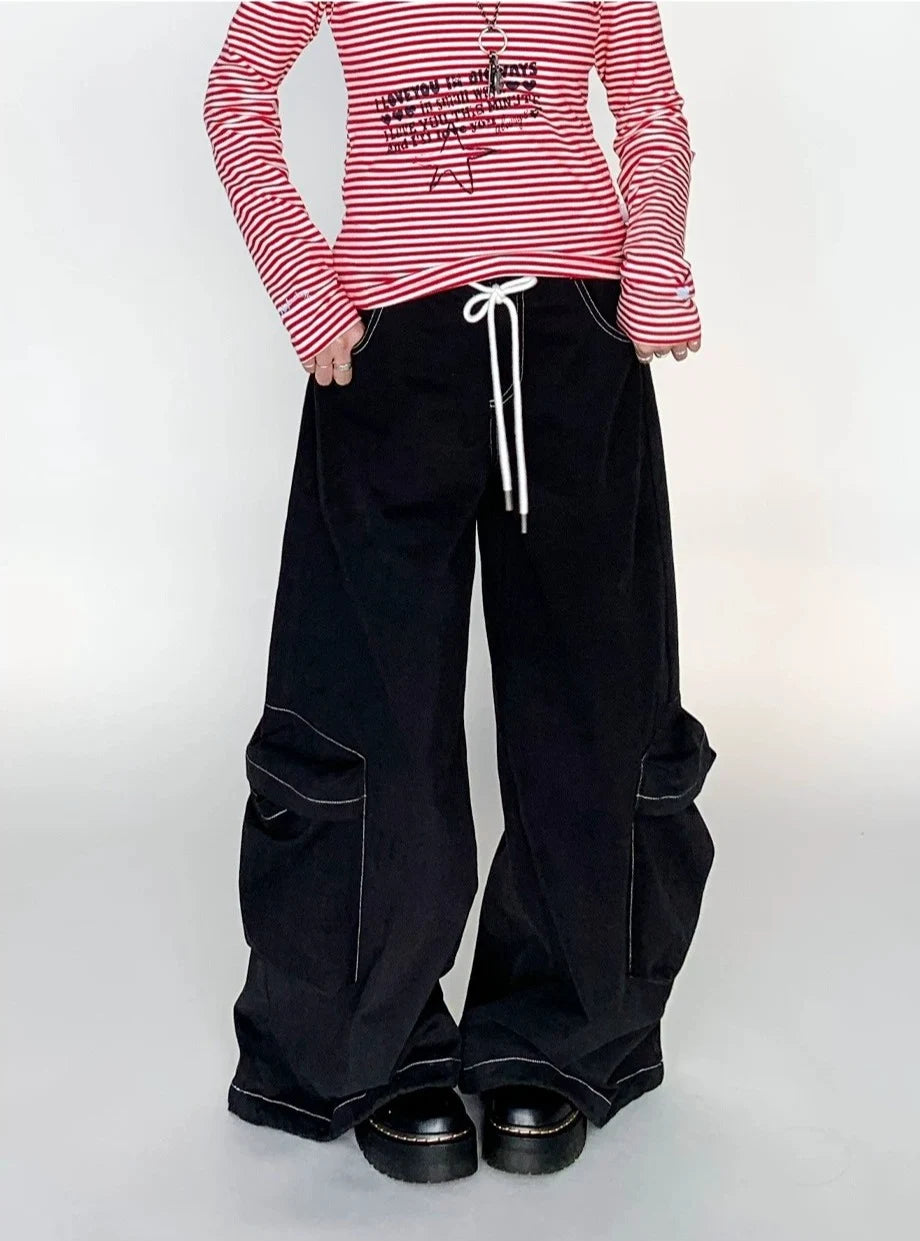 Drawstring Wide-Leg Cargo Pants oliviroa オリヴィオラ