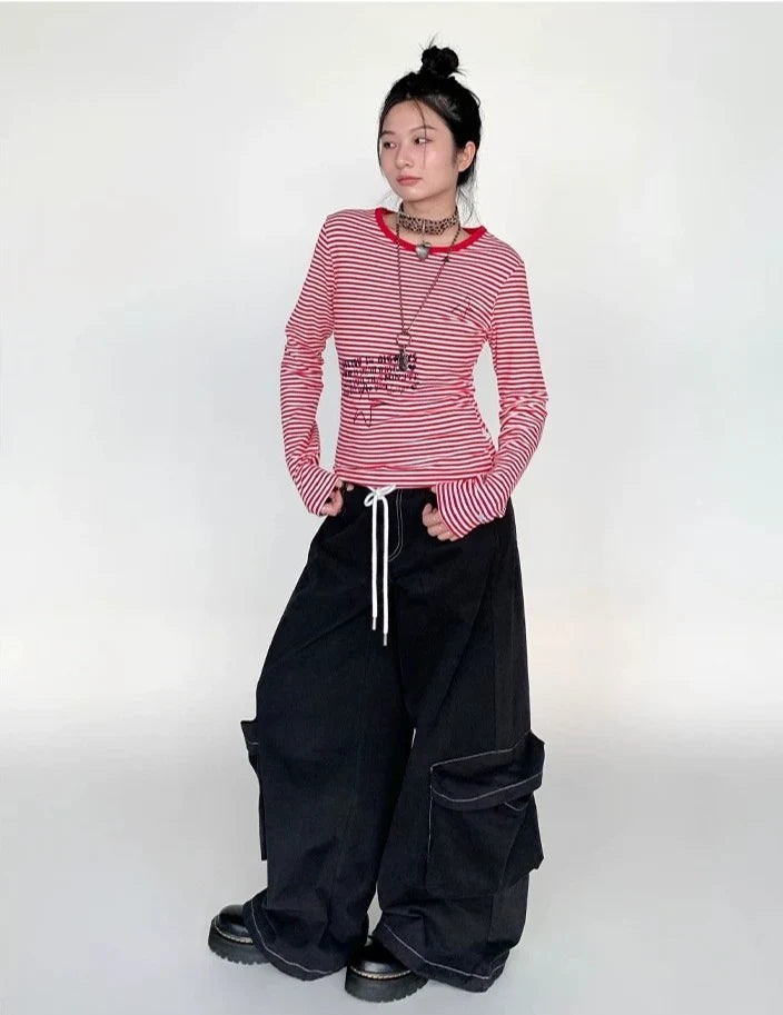 Drawstring Wide-Leg Cargo Pants OL2302