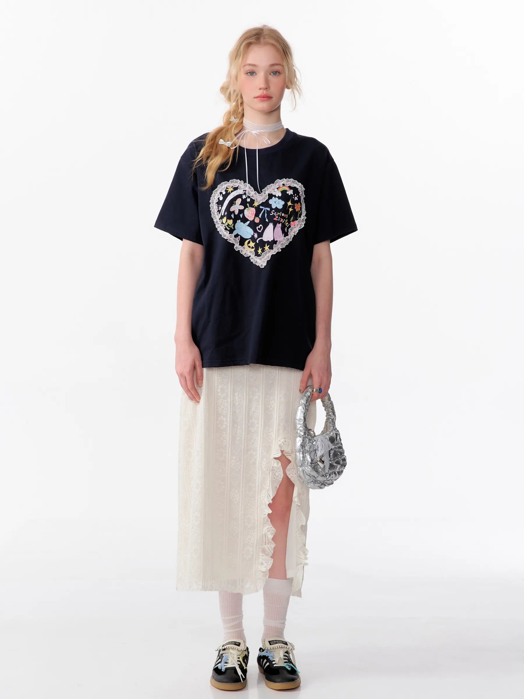 High Waist Lace Ruffle Slit Midi Skirt OL2254