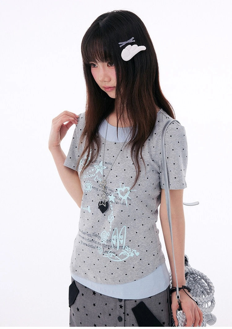 Polka Dot Contrast Layered Tee OL2401