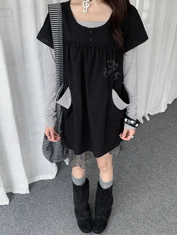 Polka Dot Layered Mesh Hem Dress OL2386