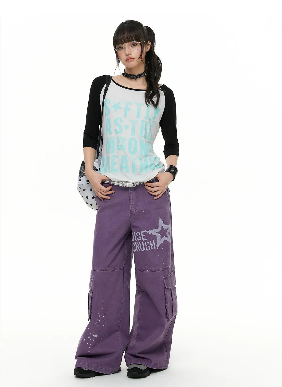 Contrast Raglan Graphic T Shirt OL2379