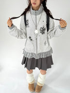 Graphic Plaid Ruffle Jacket OL2383