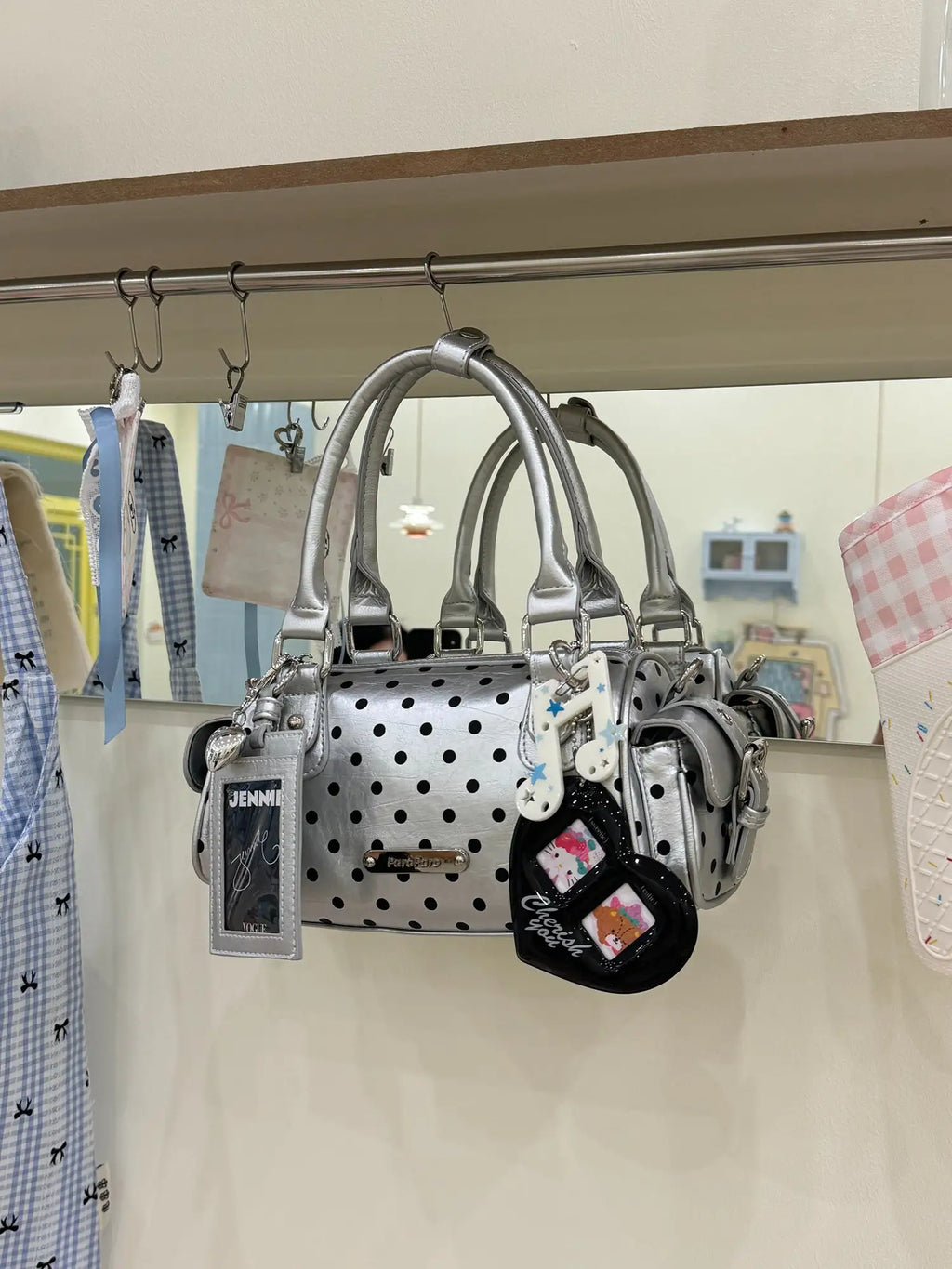 Silver Polka Dot Multi Pocket Bowling Bag OLA058