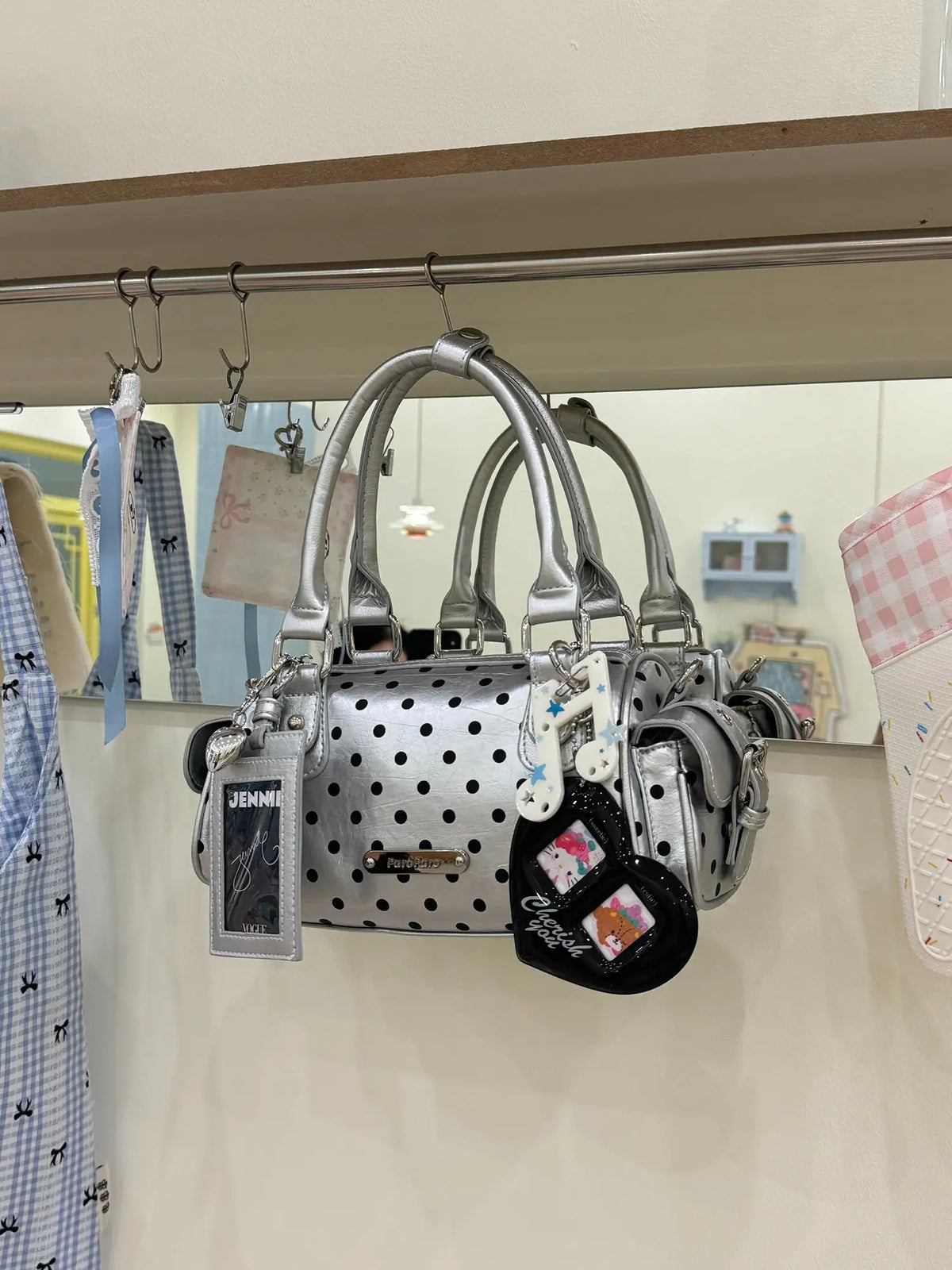 Silver Polka Dot Multi Pocket Bowling Bag OLA058