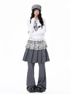 Pleated Skirt Layered Flare Pants OL2412