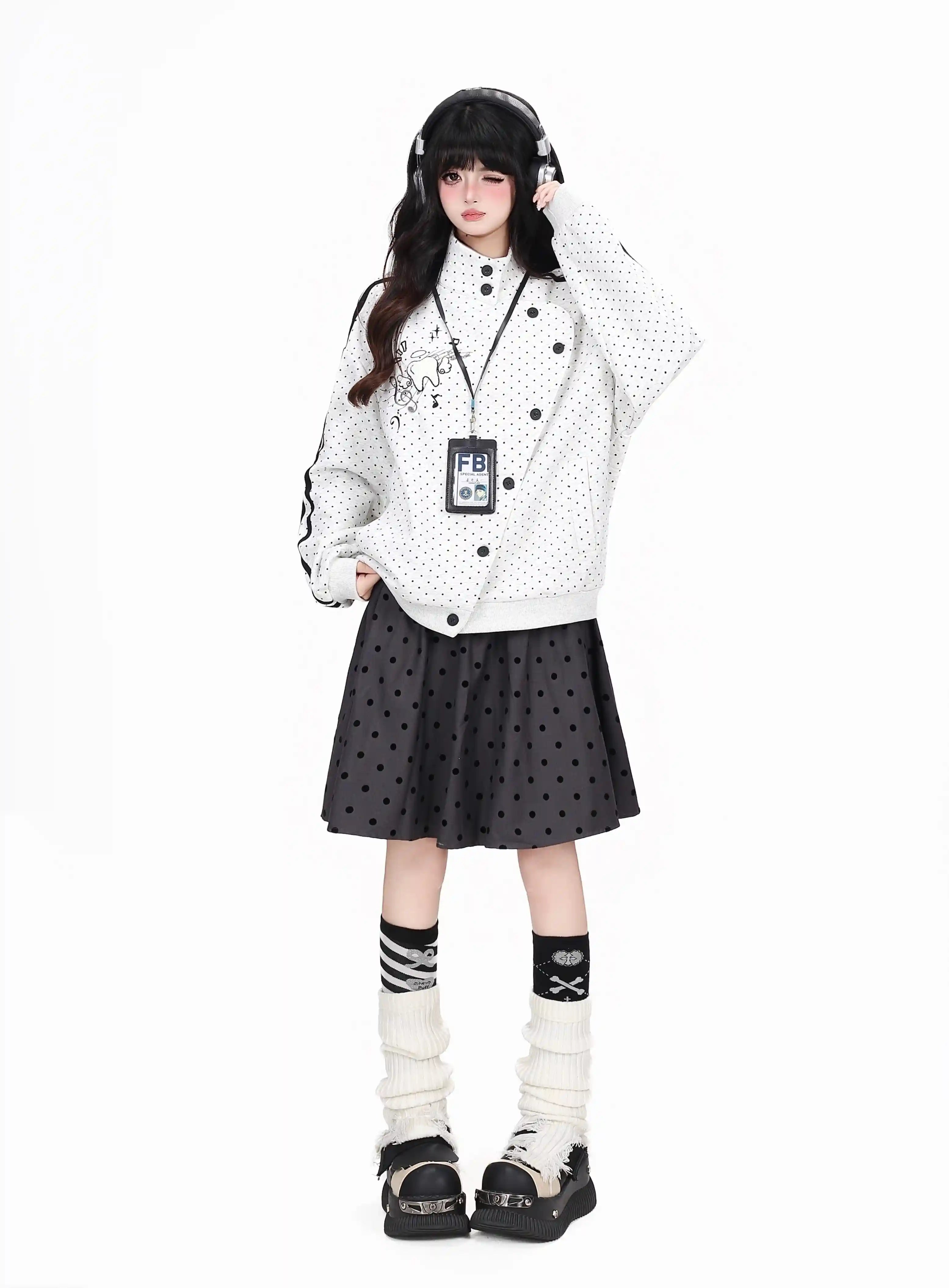 Polka Dot Asymmetric Button Cardigan OL2395