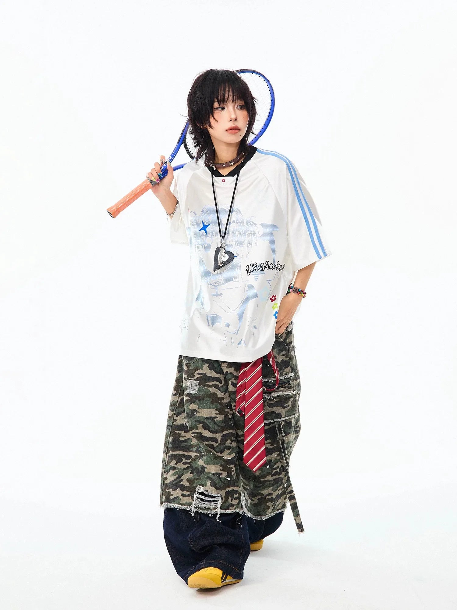 Vintage Cartoon Jersey V-Neck Oversized Short Sleeve Tee OL2273