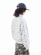 Star Print Oversized Stand Collar Zip Hoodie Cardigan OL2323