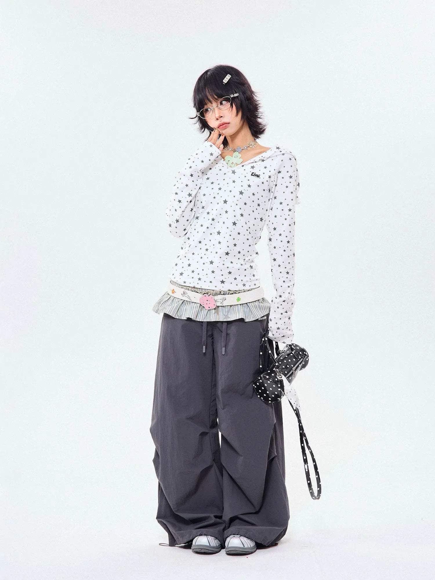 Star Wing Print Hooded Long Sleeve Fitted Top OL2272