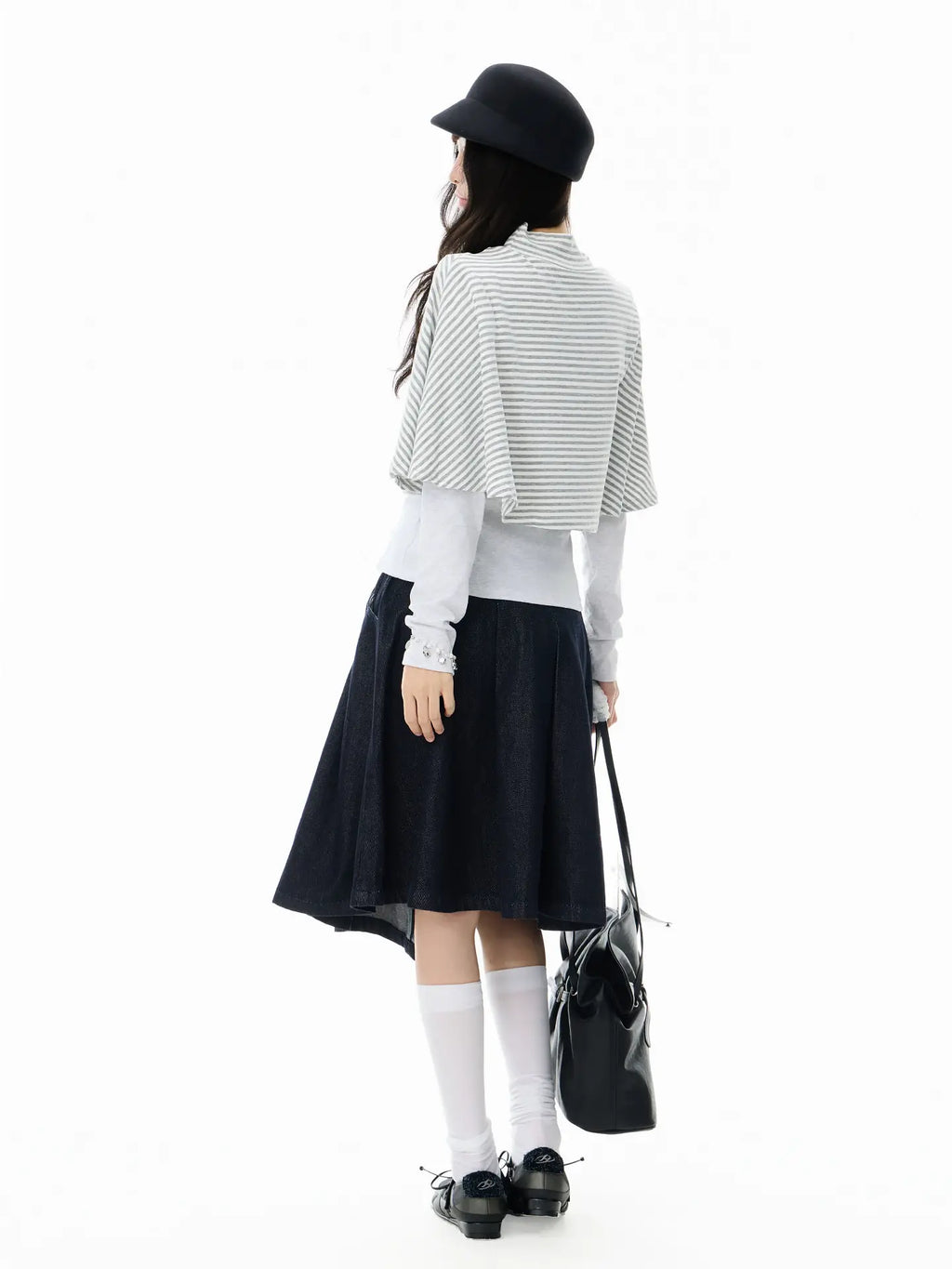 High Neck Cape Layered Long Sleeve Tee OL2416