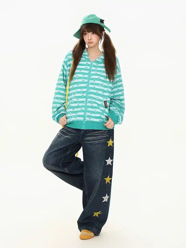 Star Stripe Hooded Zip Cardigan OL2415