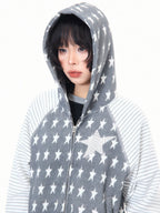 Star Embroidered Stripe Cropped Hoodie OL2384