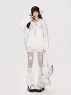Lace Bunny Ear Bow Hooded Jacket OL2396