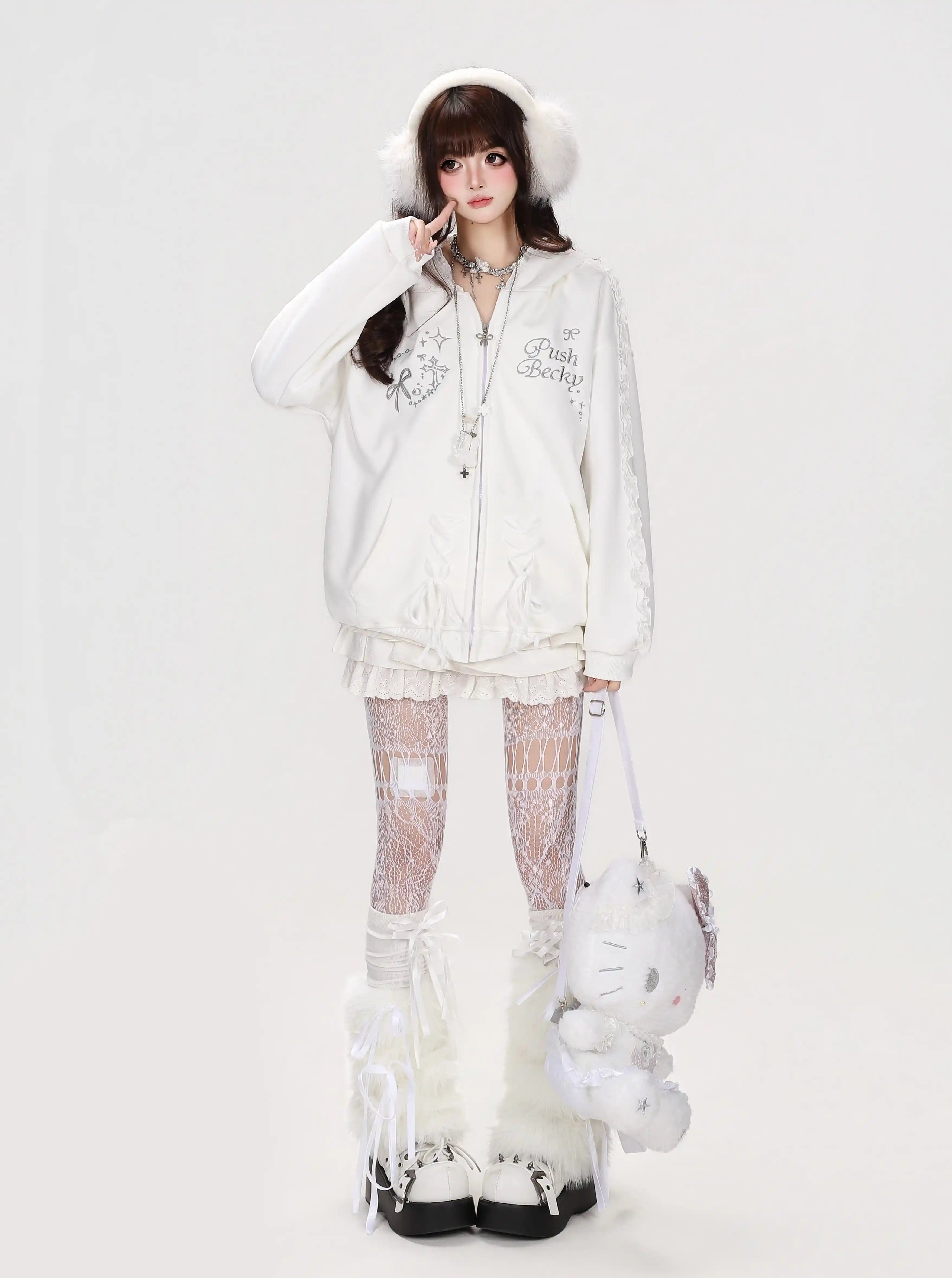 Lace Bunny Ear Bow Hooded Jacket OL2396