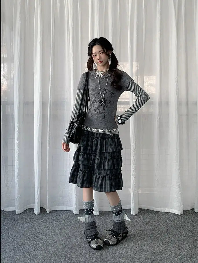 Retro Plaid Layered Ruffle Cake Mini Skirt Y2K OL2333