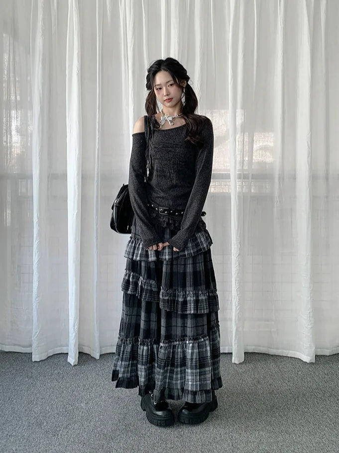 Asymmetrical Plaid Ruffle Skirt OL2437