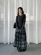 Asymmetrical Plaid Ruffle Skirt OL2437