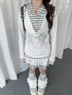 Layered Stripe Cowl Neck Long Sleeve Tee OL2385