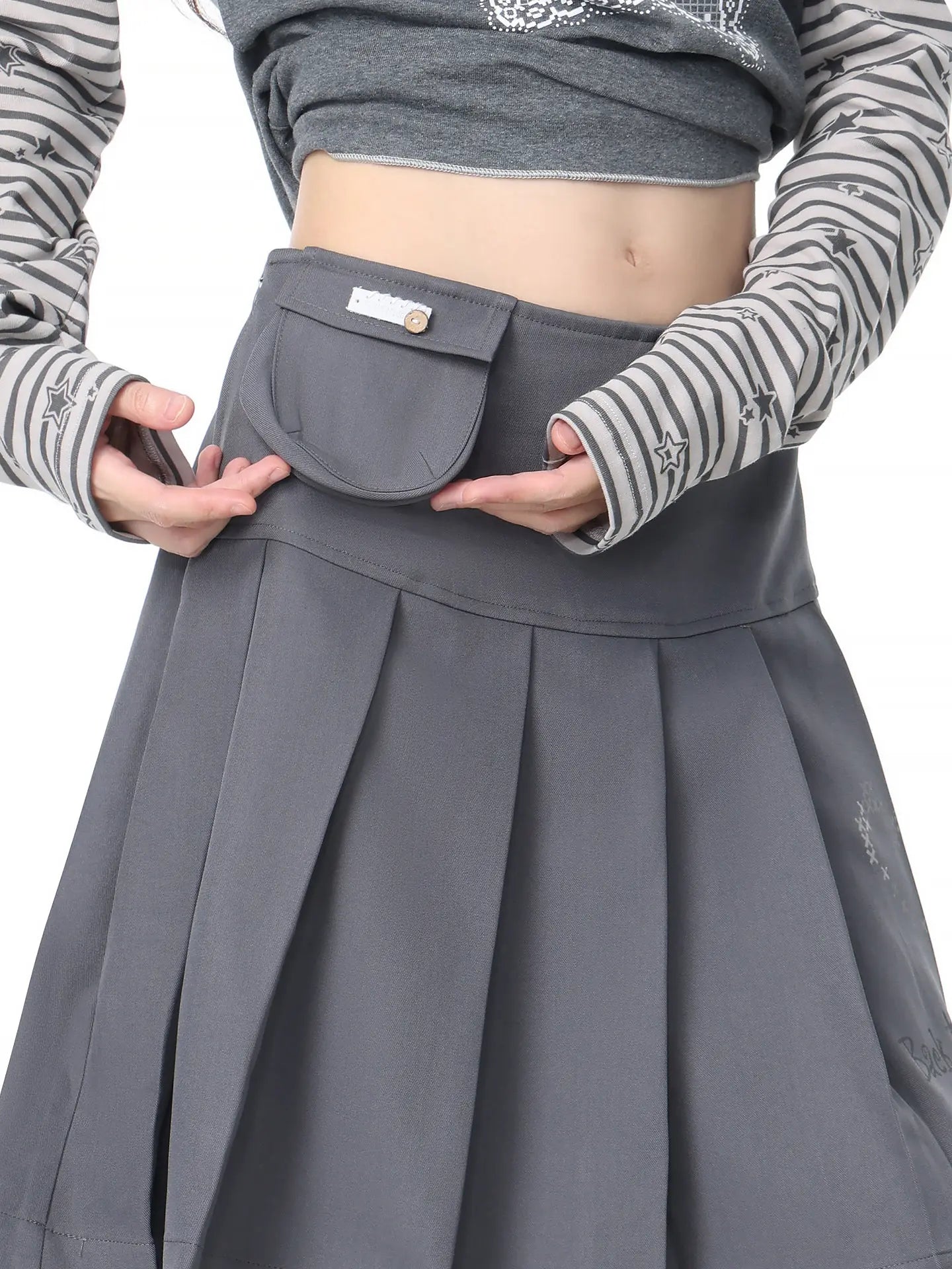 Pleated Skirt Layered Flare Pants OL2412