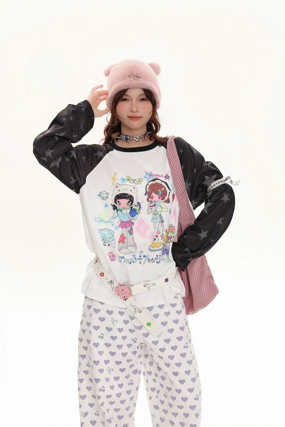 Cartoon Girl Raglan Long Sleeve Tee OL2427